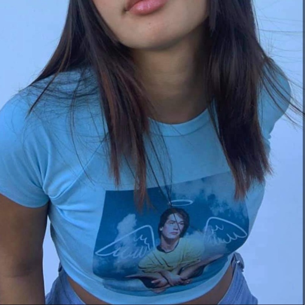 Omighty angel keanu reeves baby tee cropped top